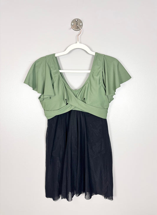 M - Flutter Sleeve Two-Tone Bathing Suit