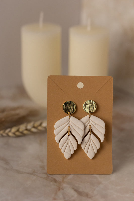 Prairie Rose Clay -  Cream Tiered Leaf Earrings w/Gold