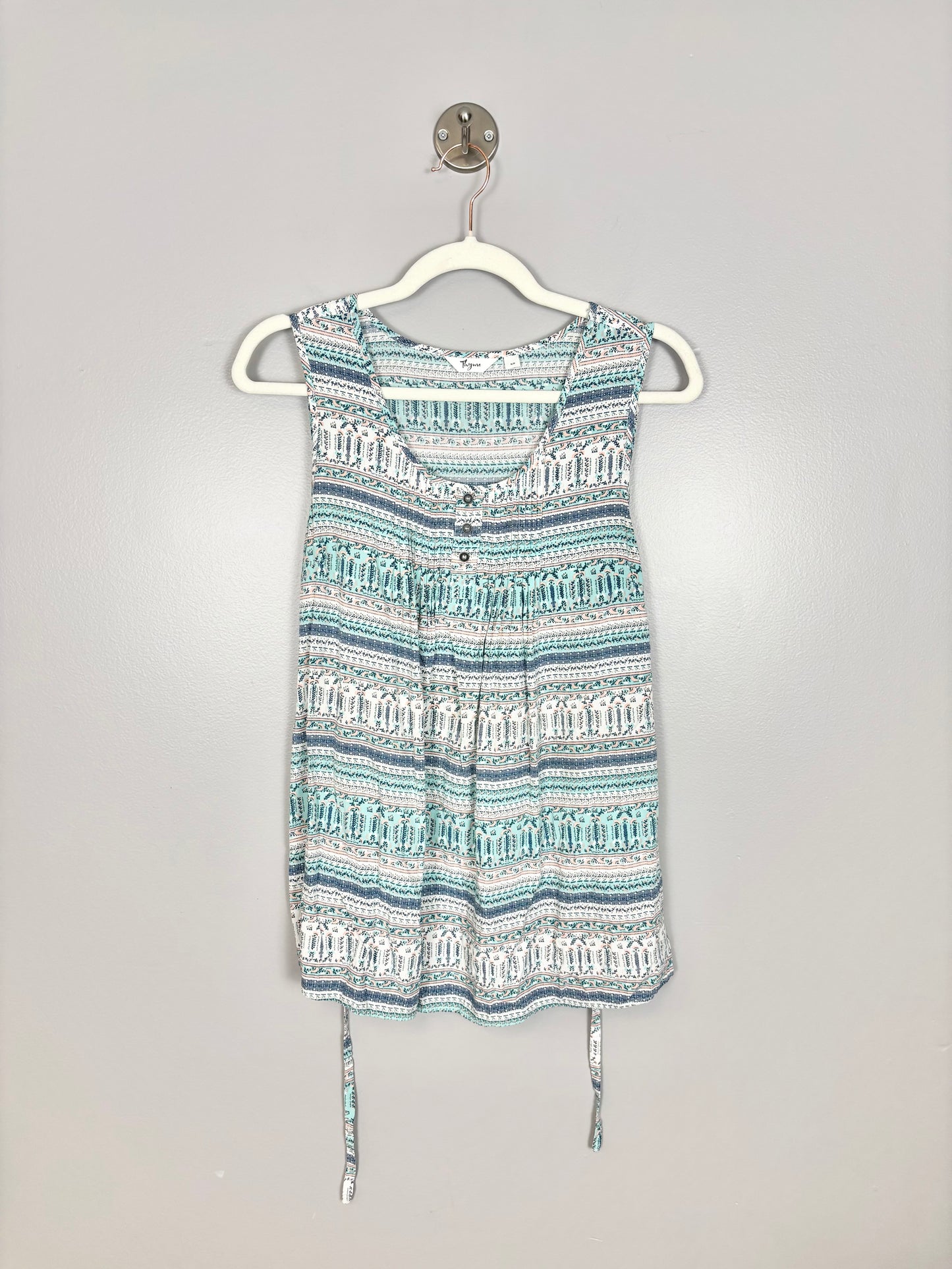 S - Thyme Teal & Pink Patterned Sleeveless Blouse