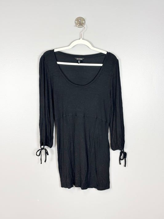 L - Stork & Babe Black Tie-Sleeve Blouse