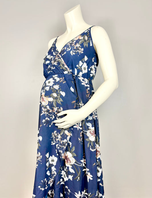 M – SHEIN Navy Blue Floral Wrap Dress