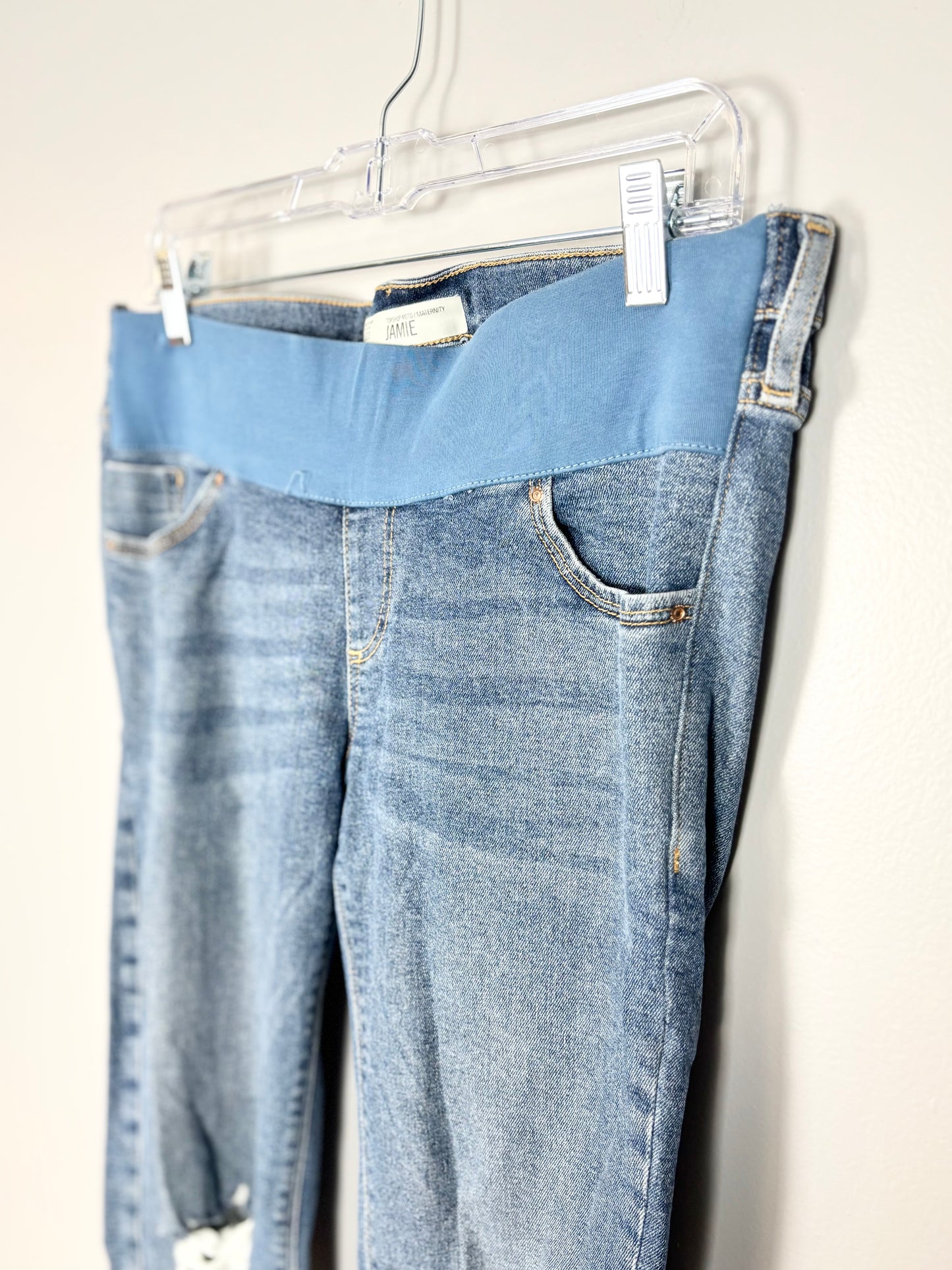 M/Size 10 - Topshop Jamie Lightwash Distressed Denim