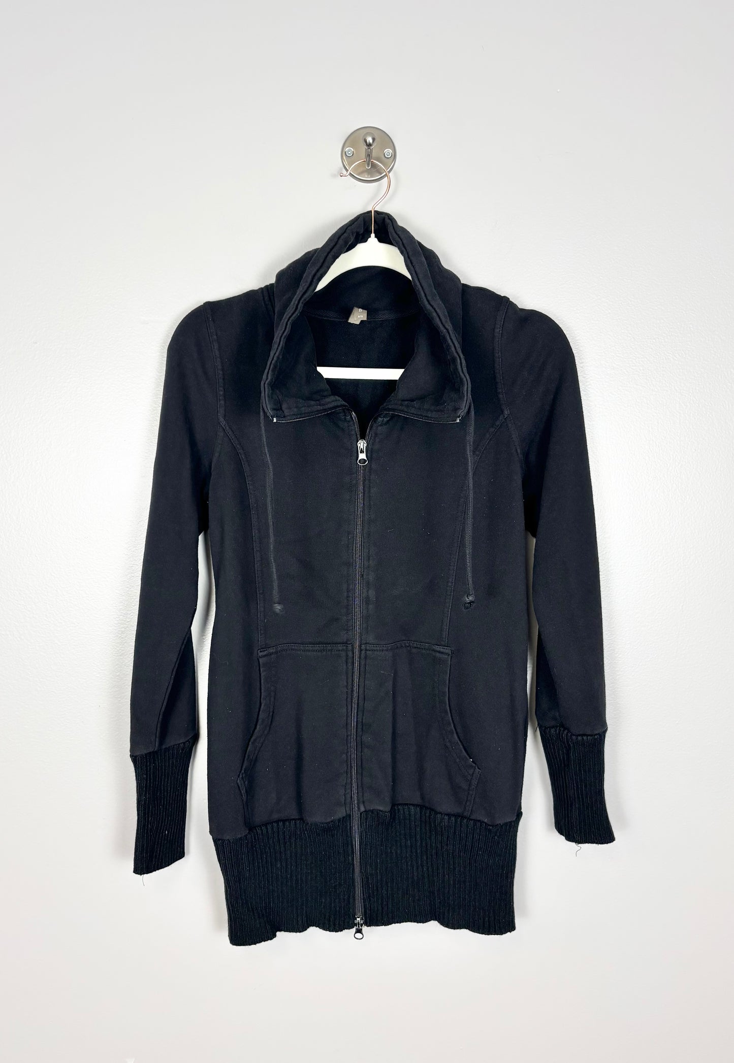 S - Thyme Black Zip-Up Black Sweater