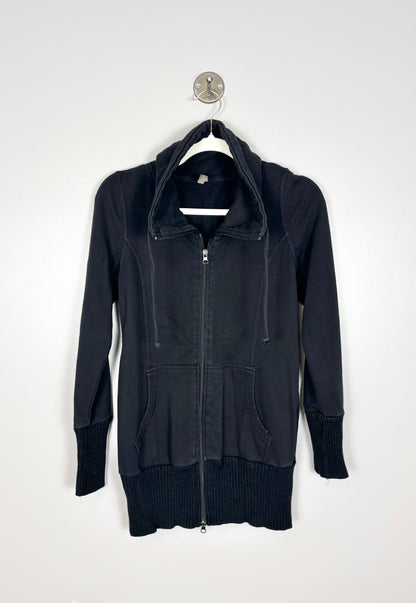 S - Thyme Black Zip-Up Black Sweater