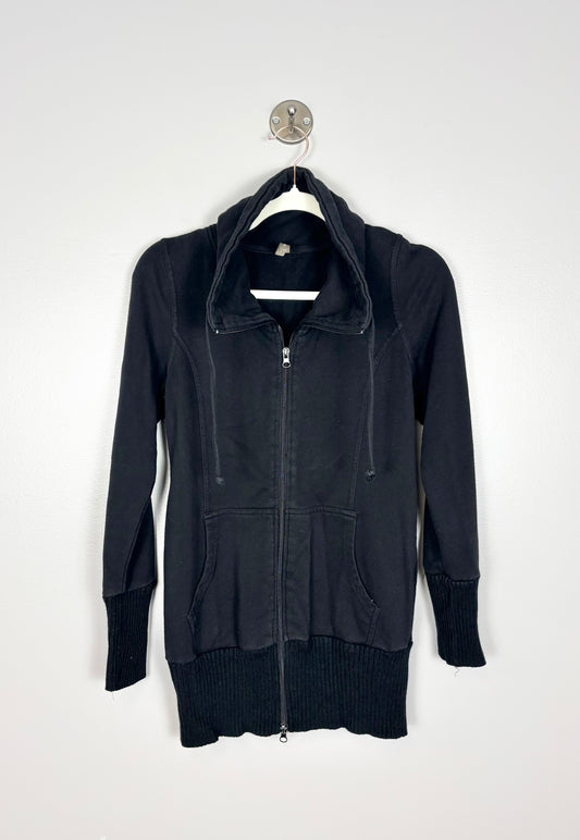 S - Thyme Black Zip-Up Black Sweater