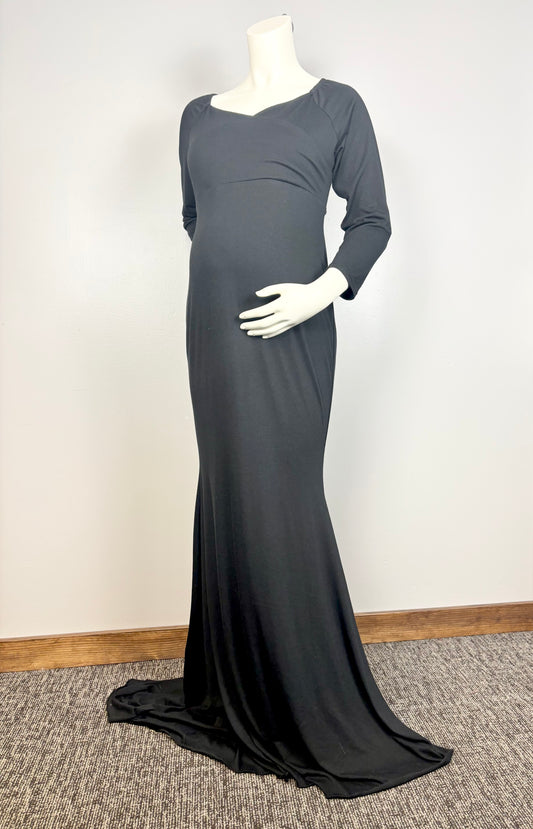 XL - Black Cross Front Jersey Floor Length Gown