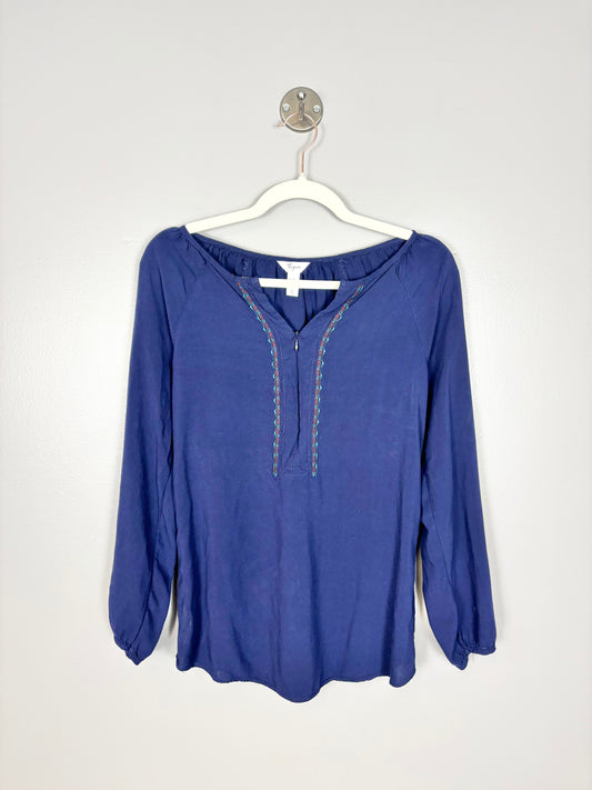 S - Thyme Navy Embroidered Zipper-Access Nursing Blouse