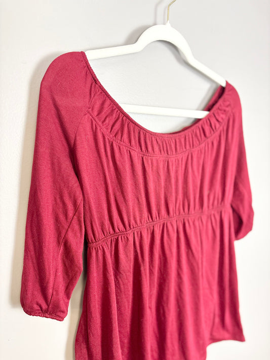 L - Thyme Cranberry Empire-Waist Blouse