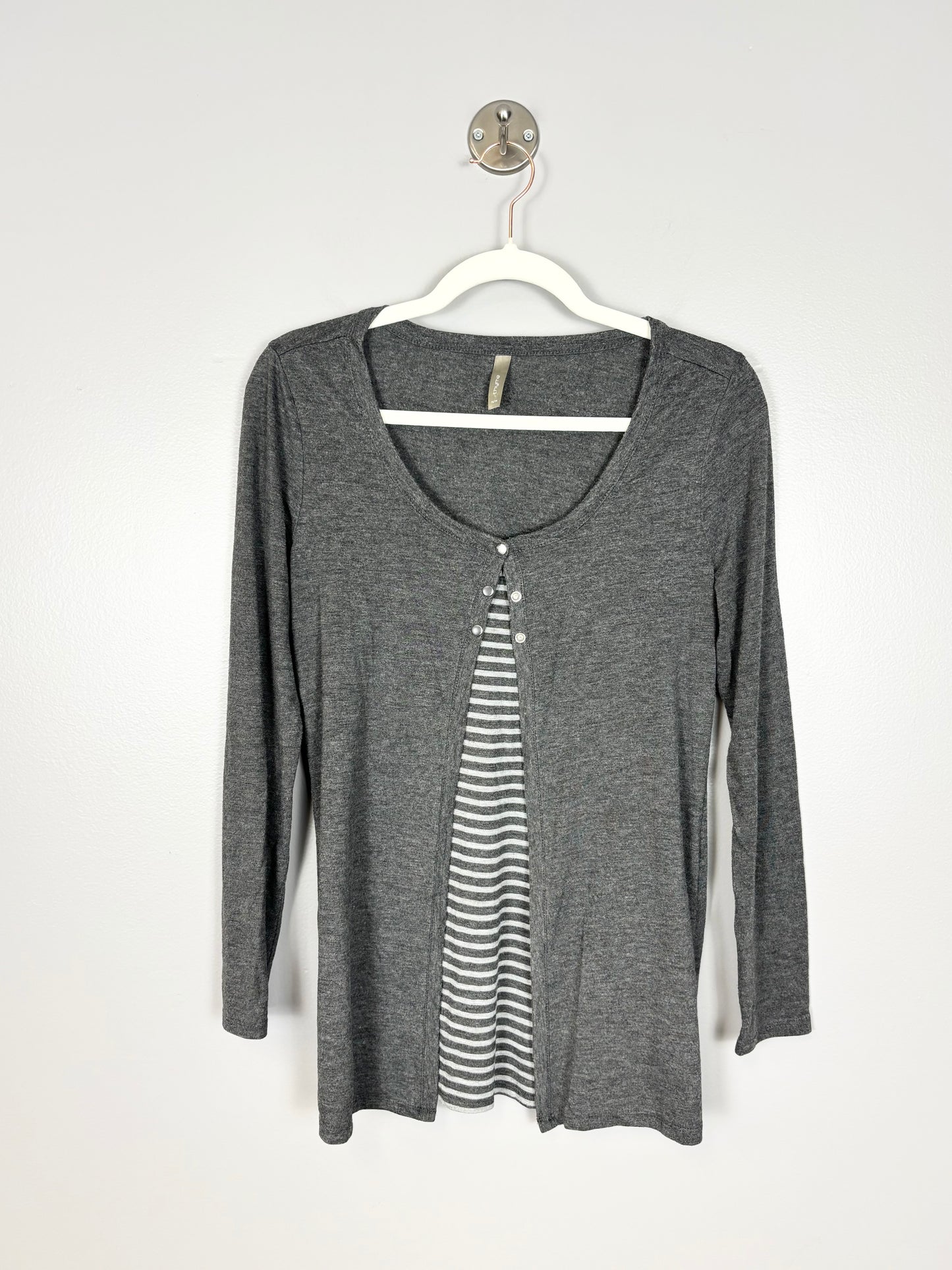 M - Thyme Button Front Grey Nursing Shirt