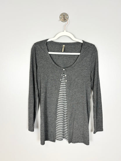 M - Thyme Button Front Grey Nursing Shirt