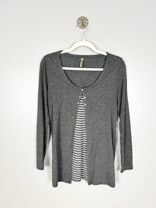 M - Thyme Button Front Grey Nursing Shirt