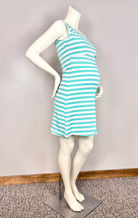 S – Teal & White Striped Nursing Dress
