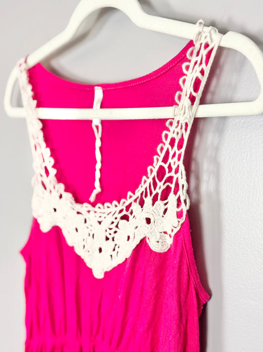 M - Pink Blush Fuschia Crochet Tank