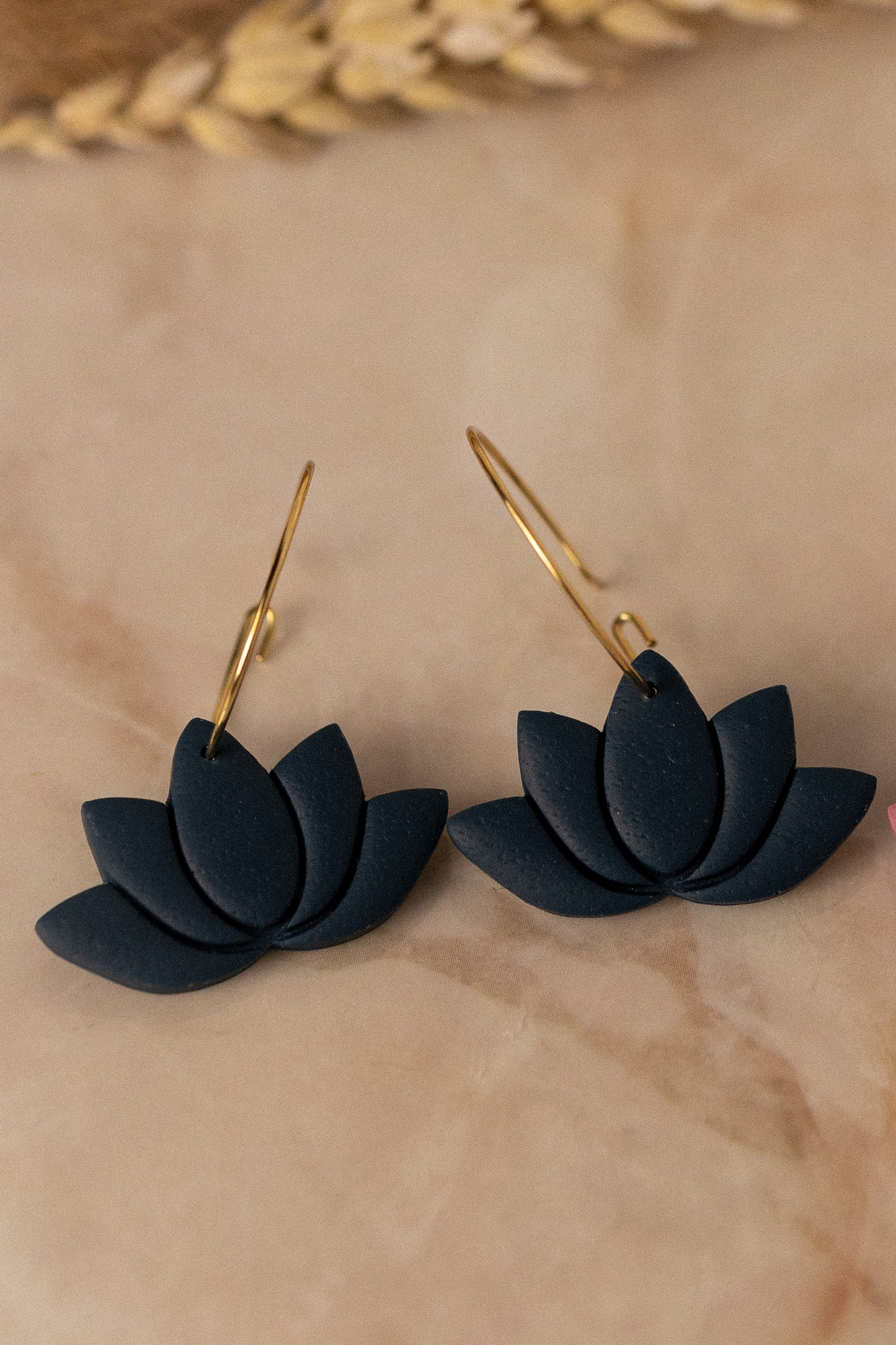 Prairie Rose Clay -  Black Water Lily Earrings