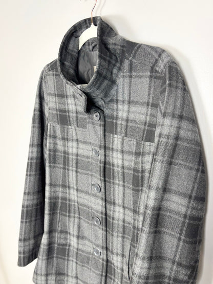 S - Thyme Grey Plaid Maternity Barn Coat