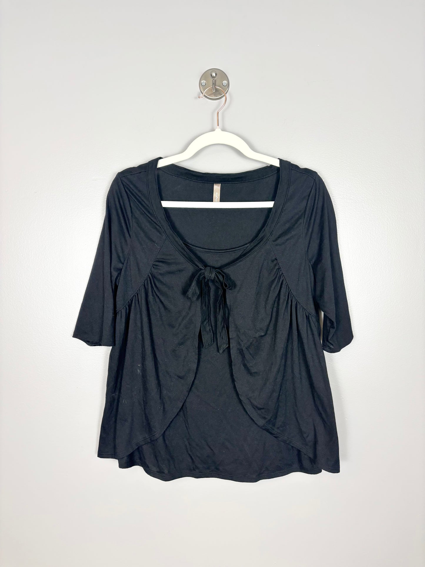 L - Thyme Black Front-Tie Nursing Shirt
