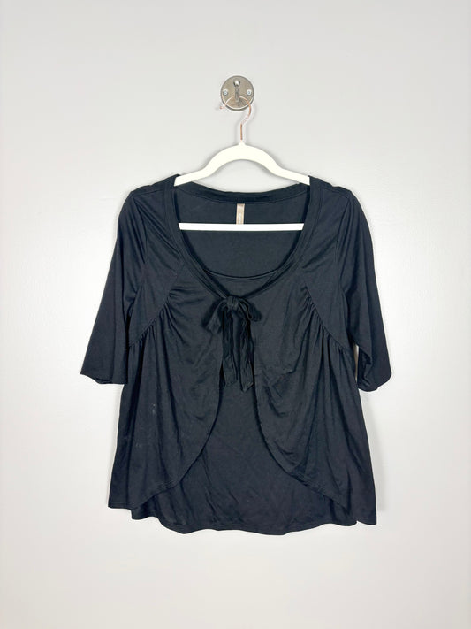 L - Thyme Black Front-Tie Nursing Shirt