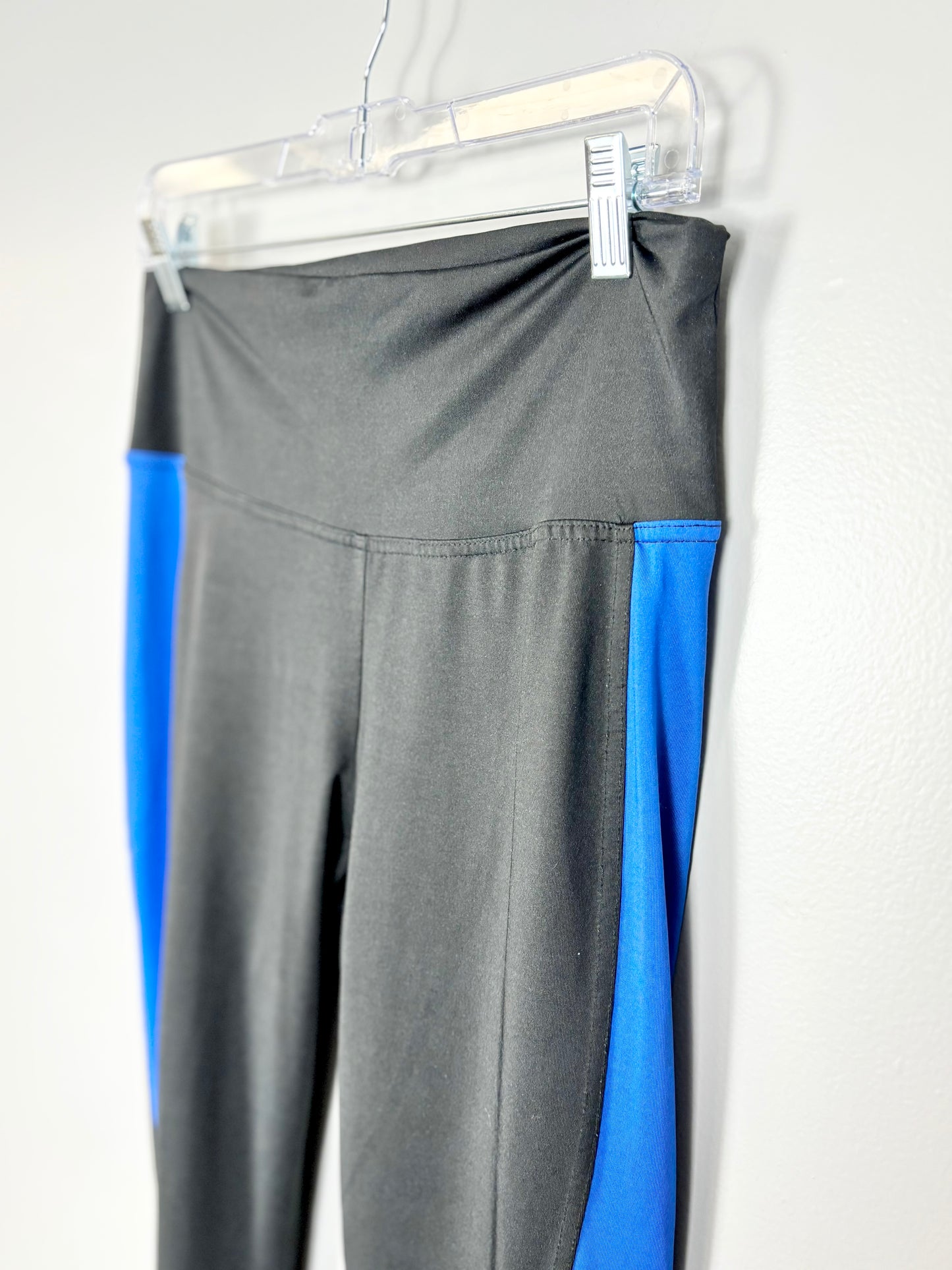 M - Thyme Blue Black Contrast Athletic Leggings