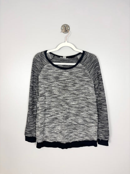 S - Motherhood Black Variegated Contrast Cuff Sweater