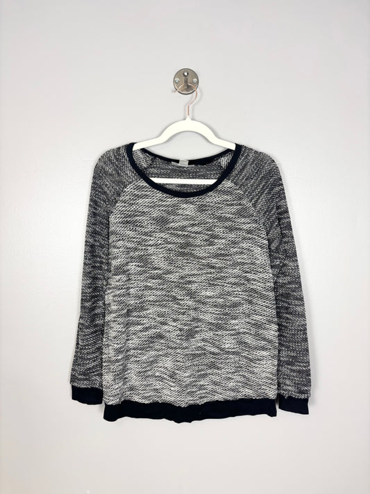 S - Motherhood Black Variegated Contrast Cuff Sweater