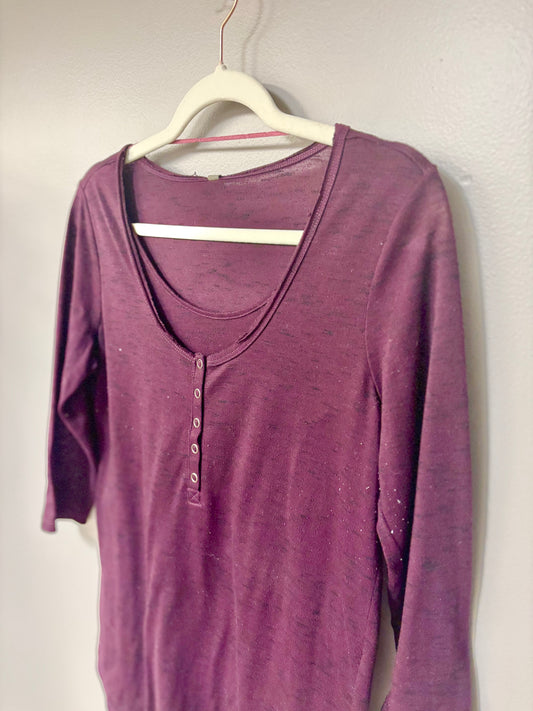 M - Thyme Plum 3/4 Sleeve Nursing Shirt