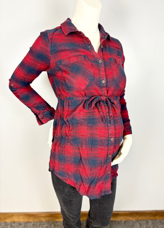 M - Thyme Plaid Soft Flannel Tie-Waist Tunic