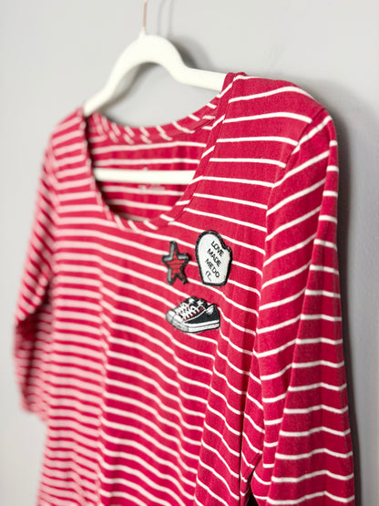 XL - Thyme “Love Made Me Do It” Striped Red Tee