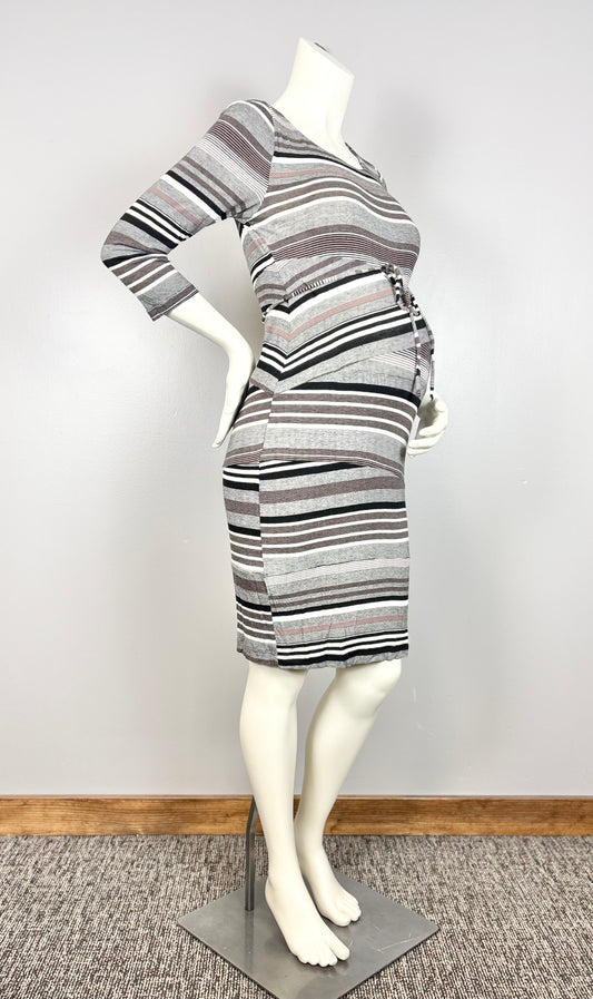 M - Motherhood Mocha Stripe Maternity Dress