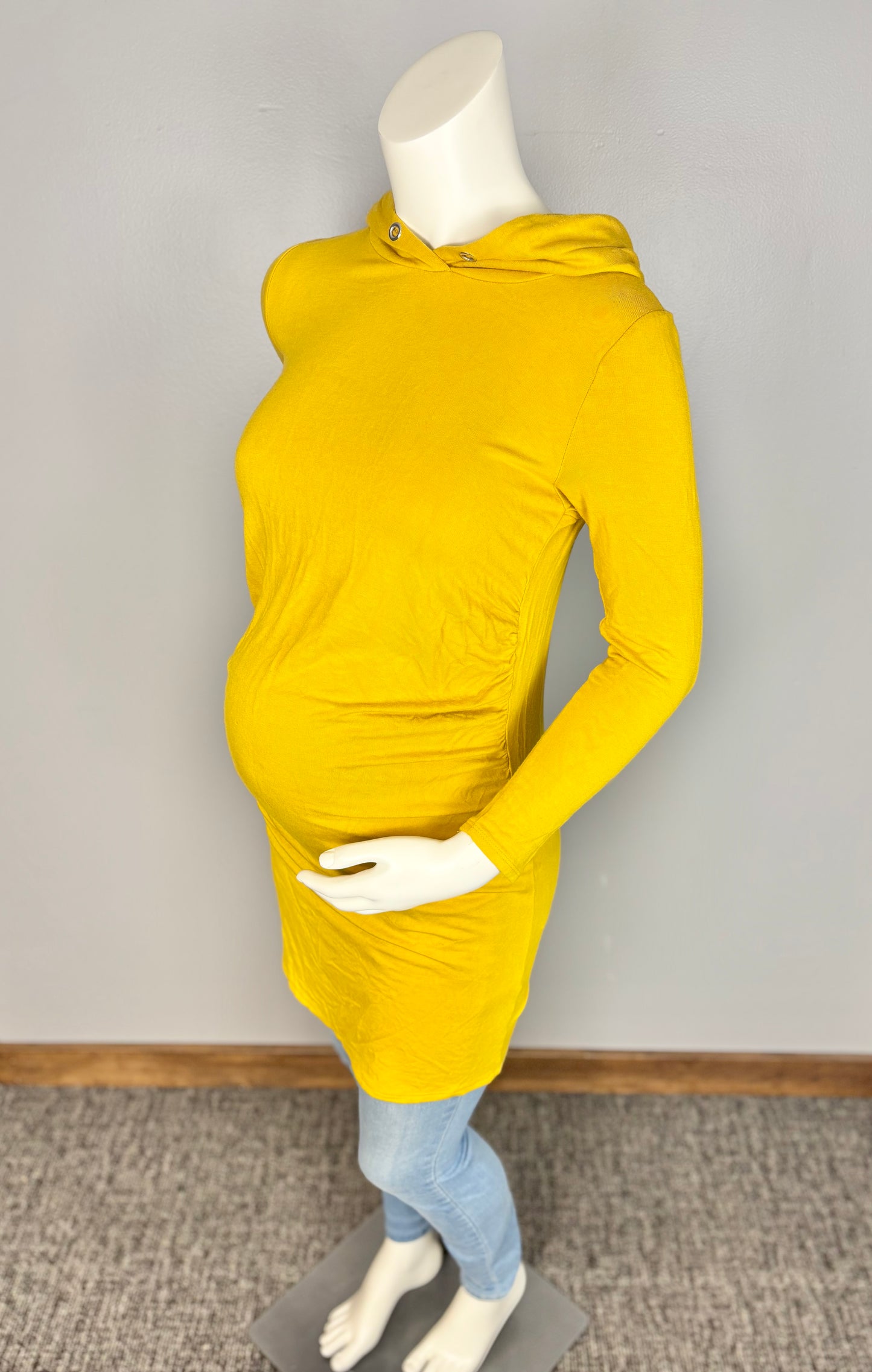 M - Hello Miz Mustard Yellow Soft & Stretchy Hooded Dress/Shirt