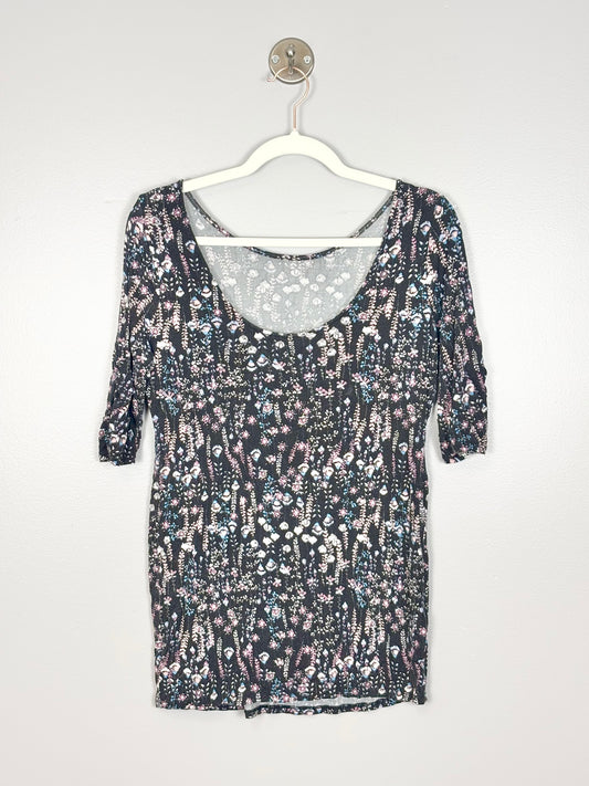 L - Unknown Brand Black Floral Maternity Shirt