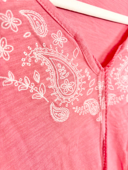 S - Thyme Pink Paisley Embroidered Shirt