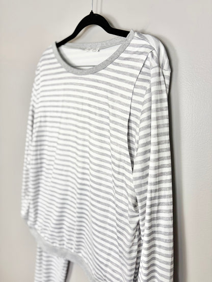 XL - Light Grey Stripe Nursing Pyjama Set