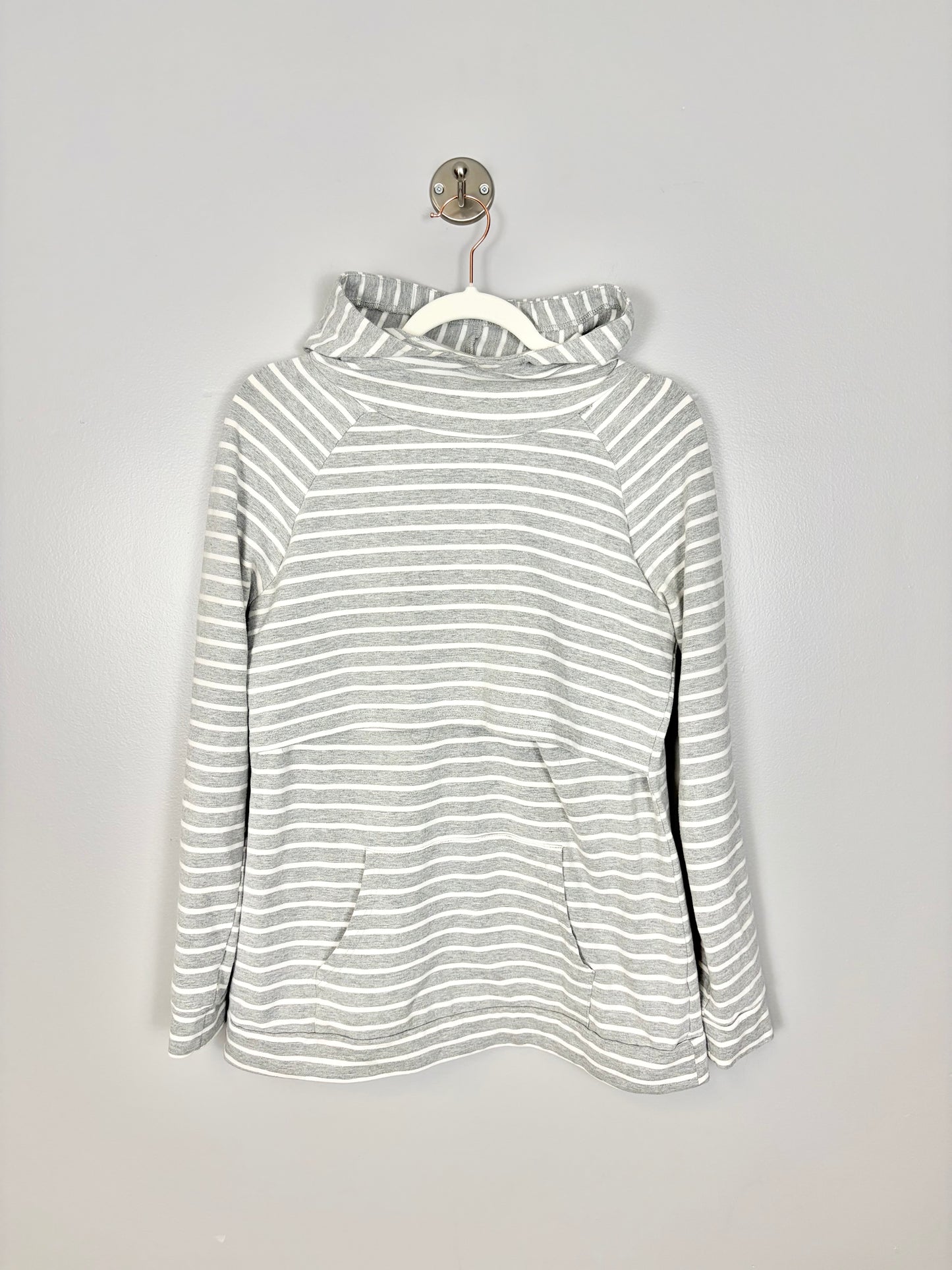 L - Grey & White Striped Nursing Hoodie