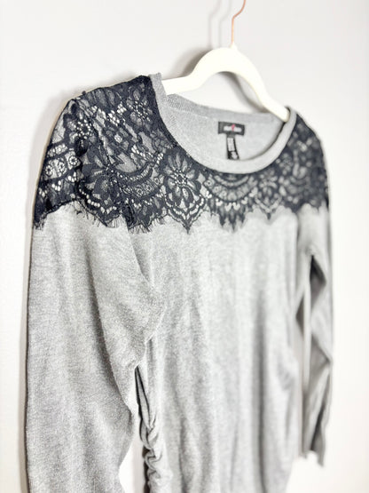 S - Stork & Babe Lace Appliqué Grey Sweater