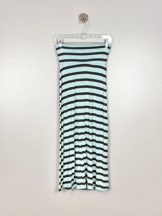 S - Pink Blush Teal Stripe Maxi Skirt