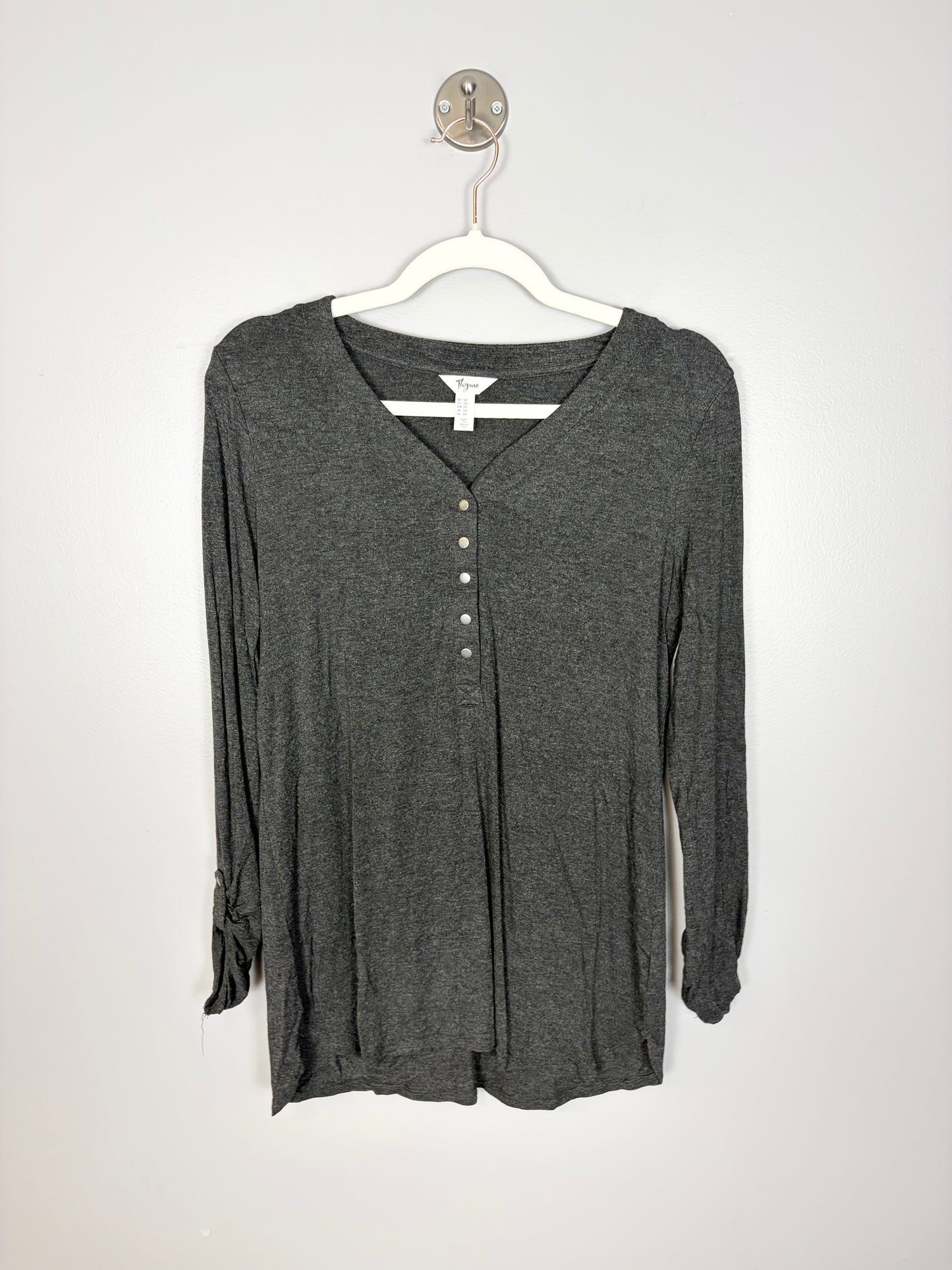 S - Thyme Dark Grey Snap-Front Nursing Shirt