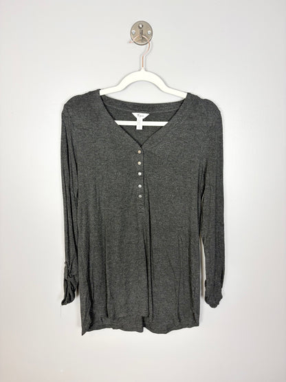 S - Thyme Dark Grey Snap-Front Nursing Shirt