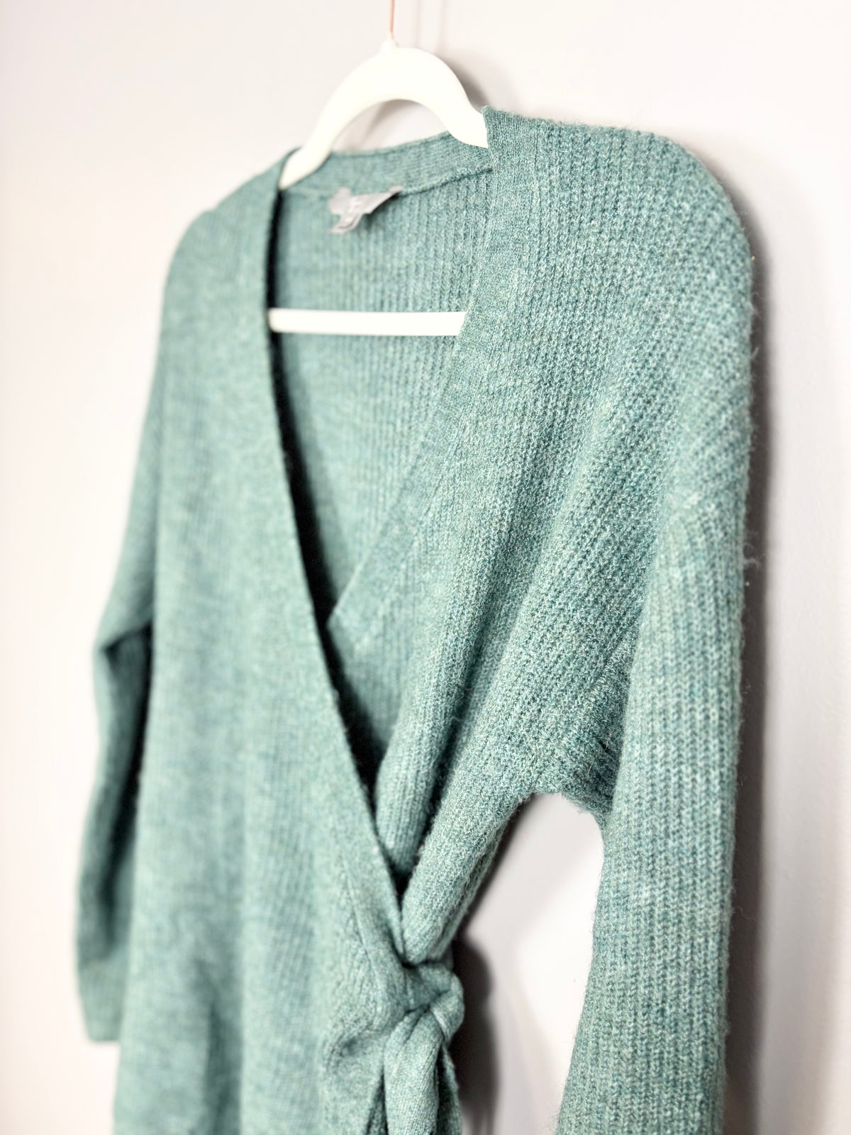 S - Thyme Green Wrap Sweater