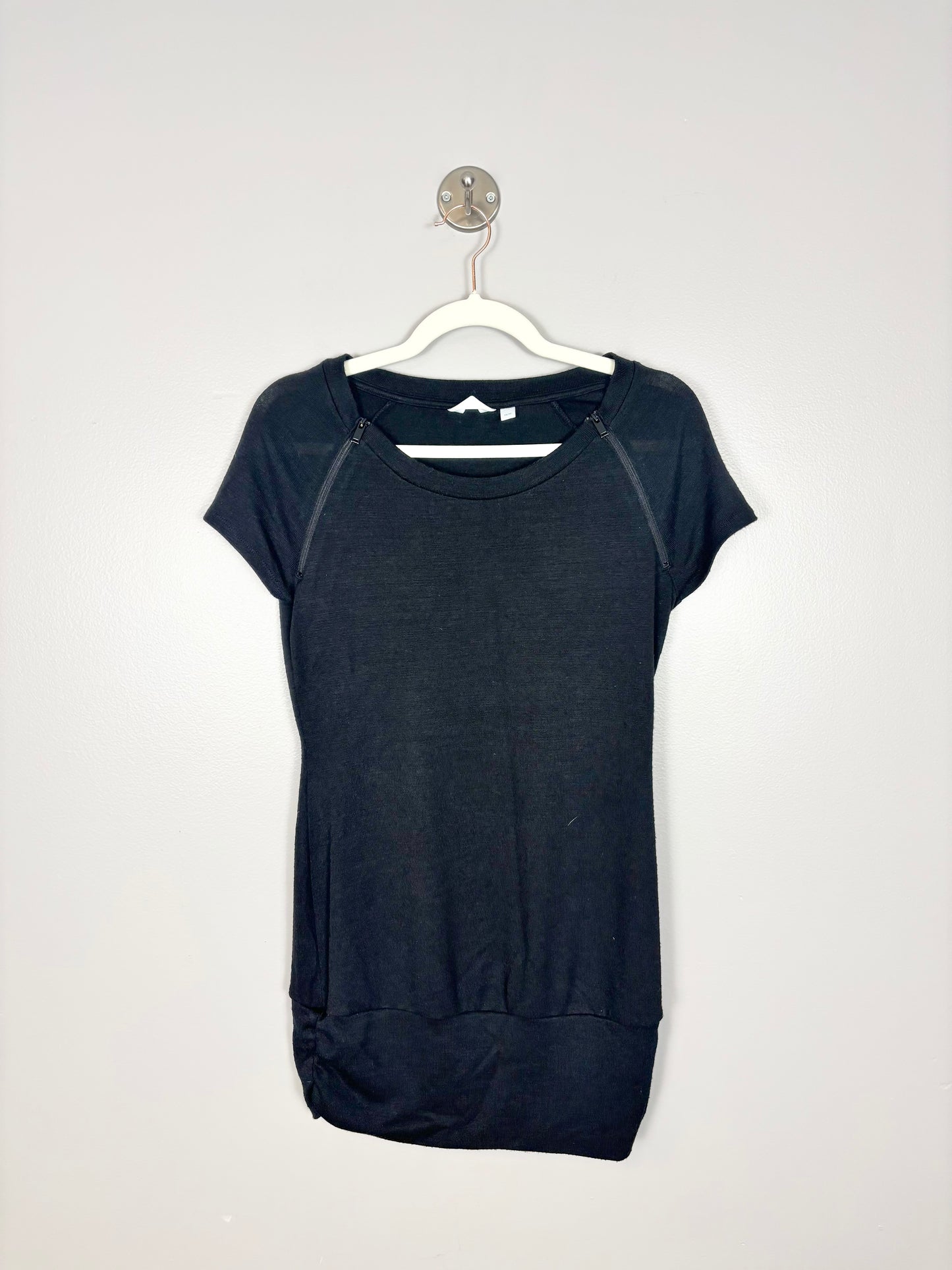 XS- Thyme Black Zippered Nursing Shirt
