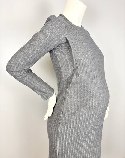 M - Old Navy Soft Ribbed Silver Nursing Dress