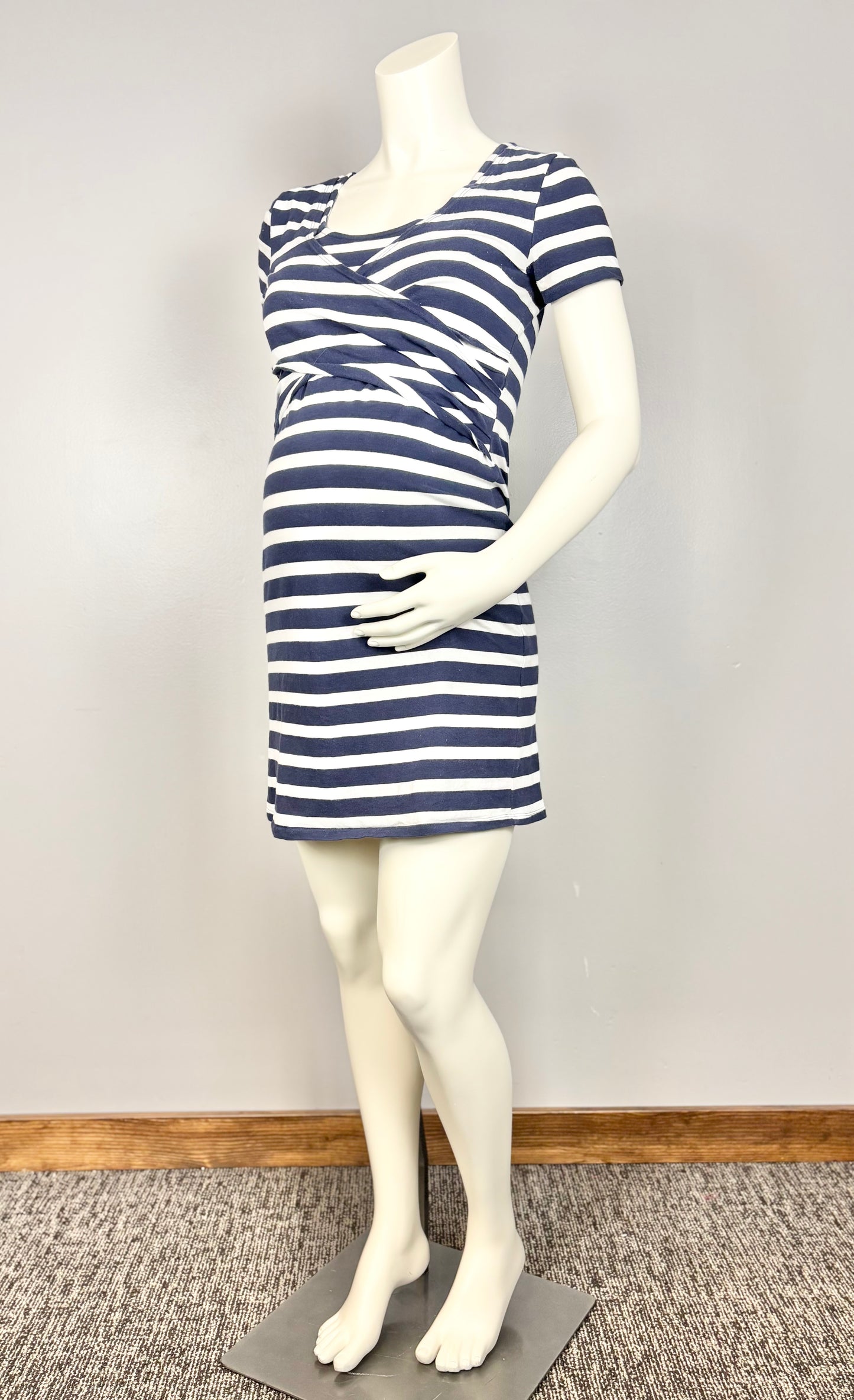 M – Thyme Blue and White Striped Nursing Dress