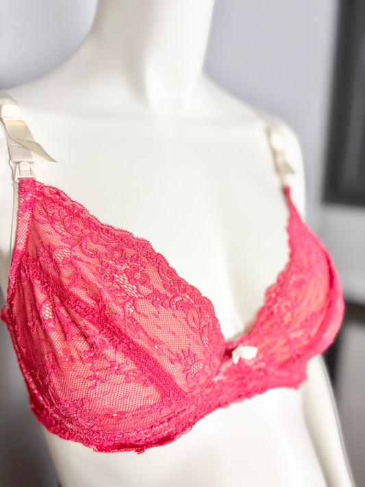 L/34DD - Thyme Cream & Red Lace Bra