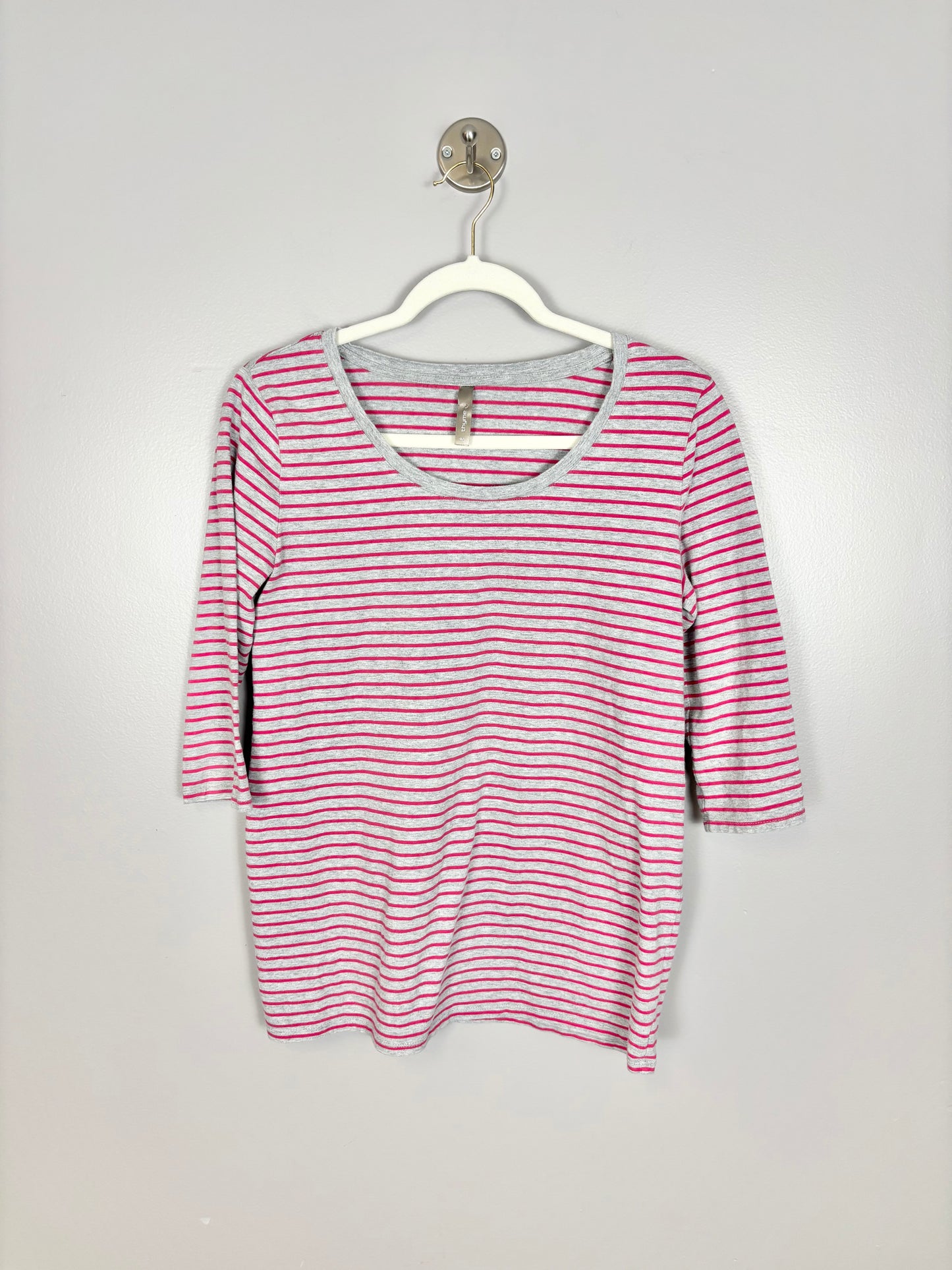 L - Thyme Grey & Pink Long Sleeve Shirt
