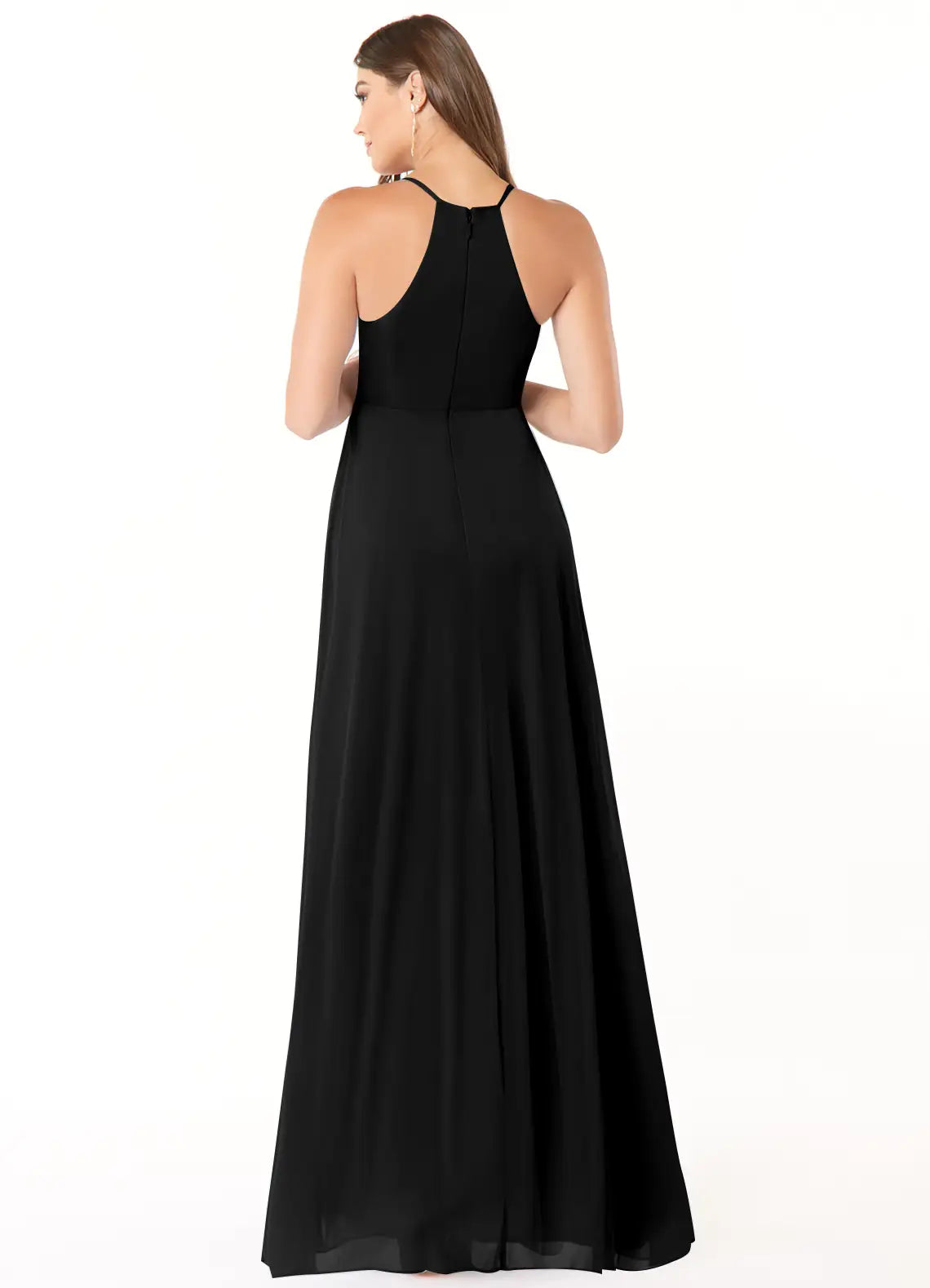 L - Azazi Black Chiffon Floor-Length Gown