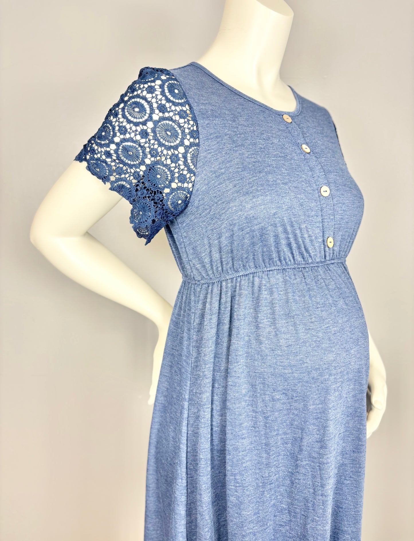 M – SHEIN Blue Jersey & Lace Detail Midi Dress