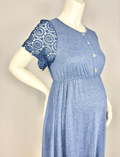 M – SHEIN Blue Jersey & Lace Detail Midi Dress