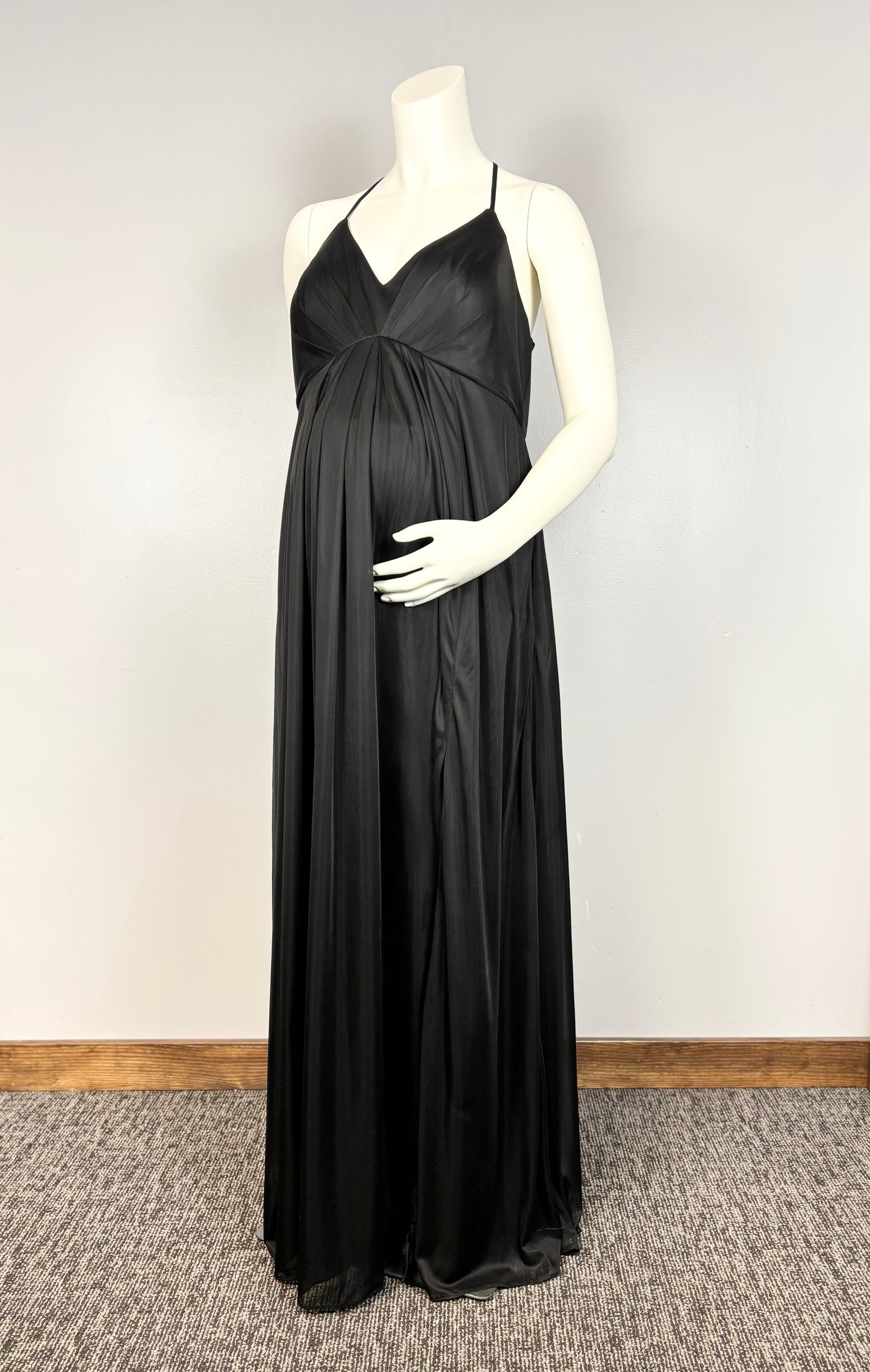 L - Azazi Black Chiffon Floor-Length Gown