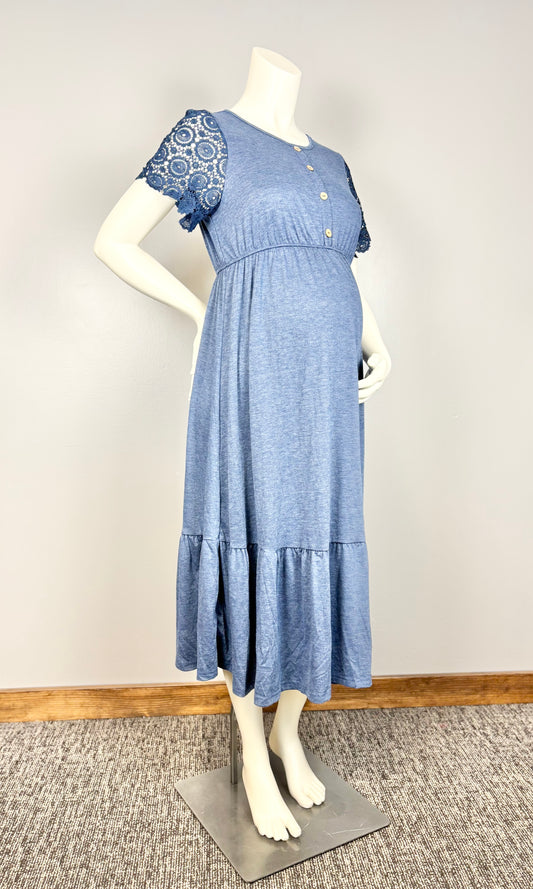 M – SHEIN Blue Jersey & Lace Detail Midi Dress