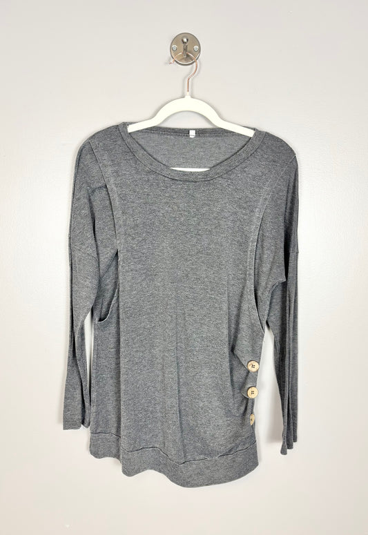 M - Asymmetrical Button Detail Grey Nursing Top