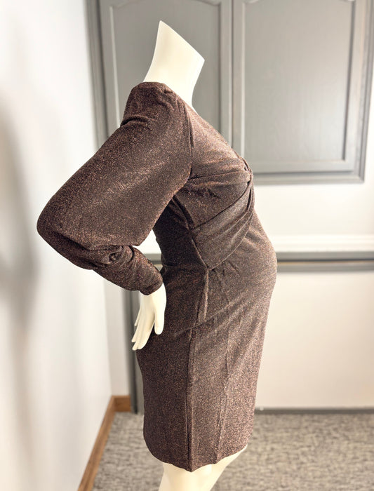 M - Thyme Copper Sparkle Maternity/Nursing Dress